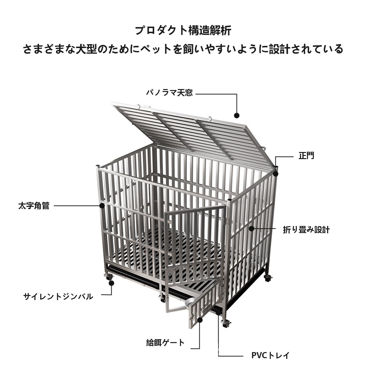 犬用金属ゲート グレー 四角形　犬　ケージ　小型犬 Amazon.co.jp: 犬 ケージ 犬用ケージ ステンレス鋼製 キャスター付き